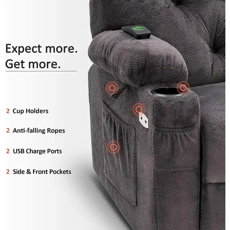 Fauteuil inclinable électrique pivotant et coulissant avec ports USB et porte-gobelets
