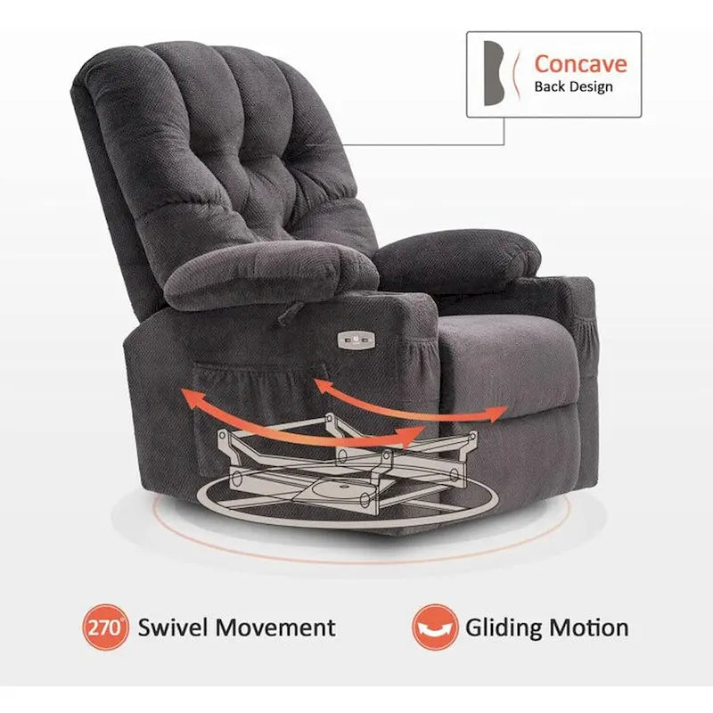 Fauteuil inclinable électrique pivotant et coulissant avec ports USB et porte-gobelets