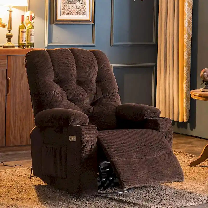 Fauteuil inclinable électrique pivotant et coulissant avec ports USB et porte-gobelets