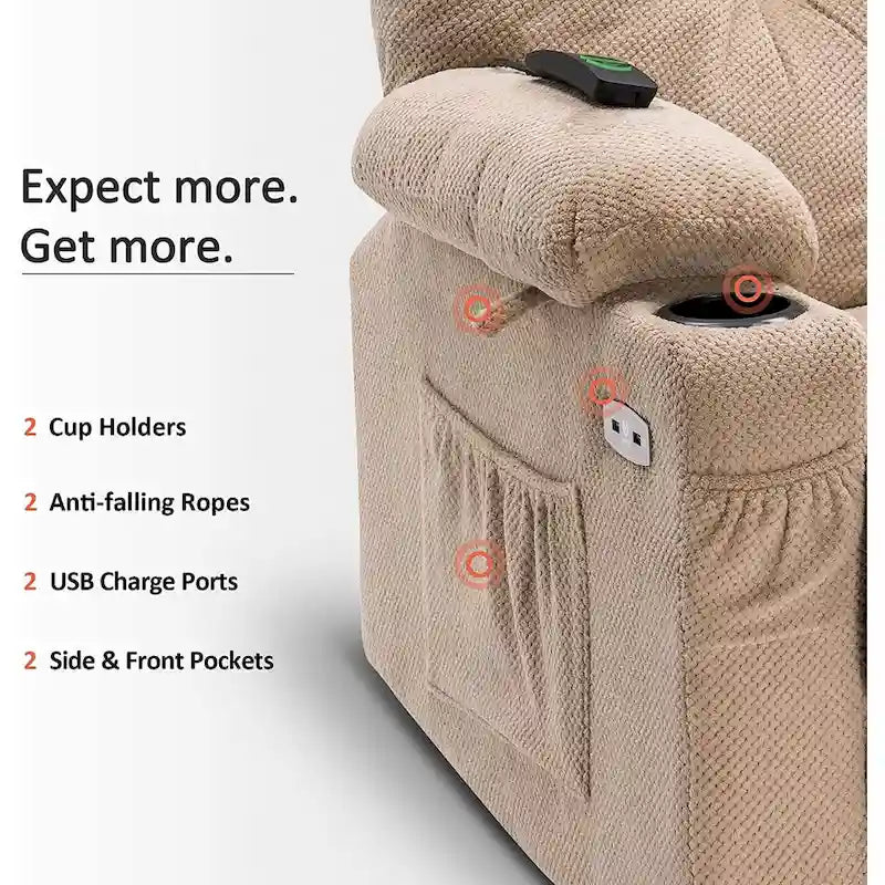 Fauteuil inclinable électrique pivotant et coulissant avec ports USB et porte-gobelets