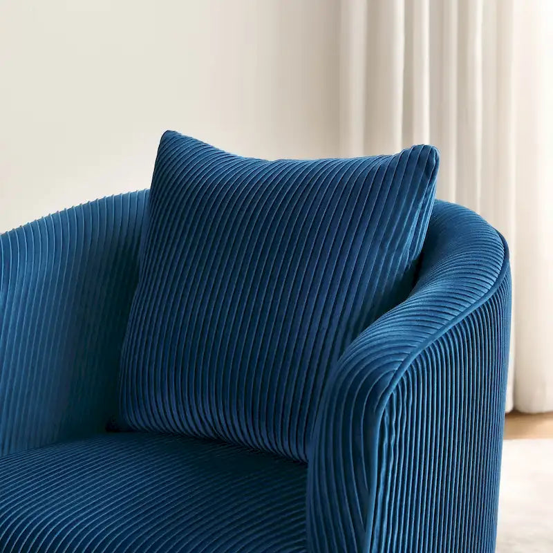 Fauteuil contemporain à dossier incurvé en velours côtelé, coussin amovible, pieds en métal doré