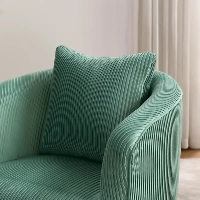 Fauteuil contemporain à dossier incurvé en velours côtelé, coussin amovible, pieds en métal doré