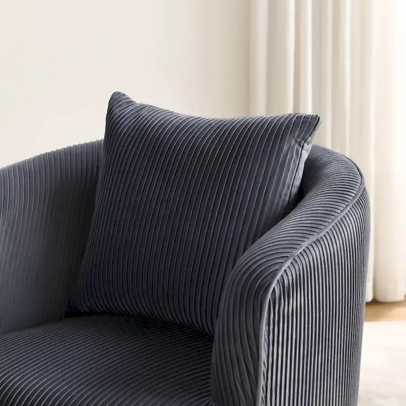 Fauteuil contemporain à dossier incurvé en velours côtelé, coussin amovible, pieds en métal doré