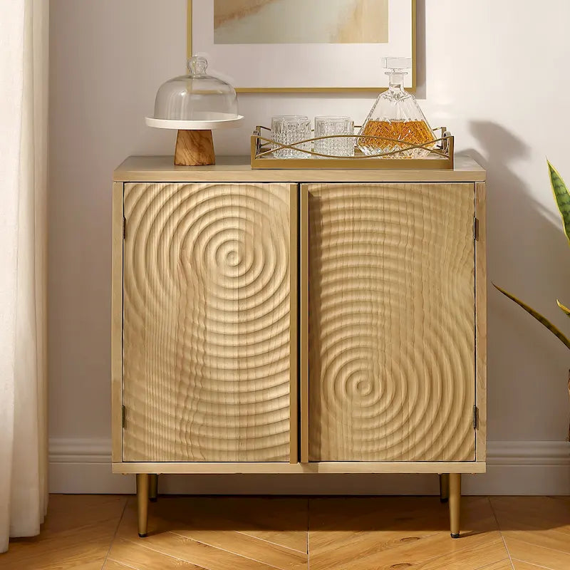 Enfilade Mid-Century Deux Portes Motif Onde Concentrique Façonnée à la Main Pieds Dorés