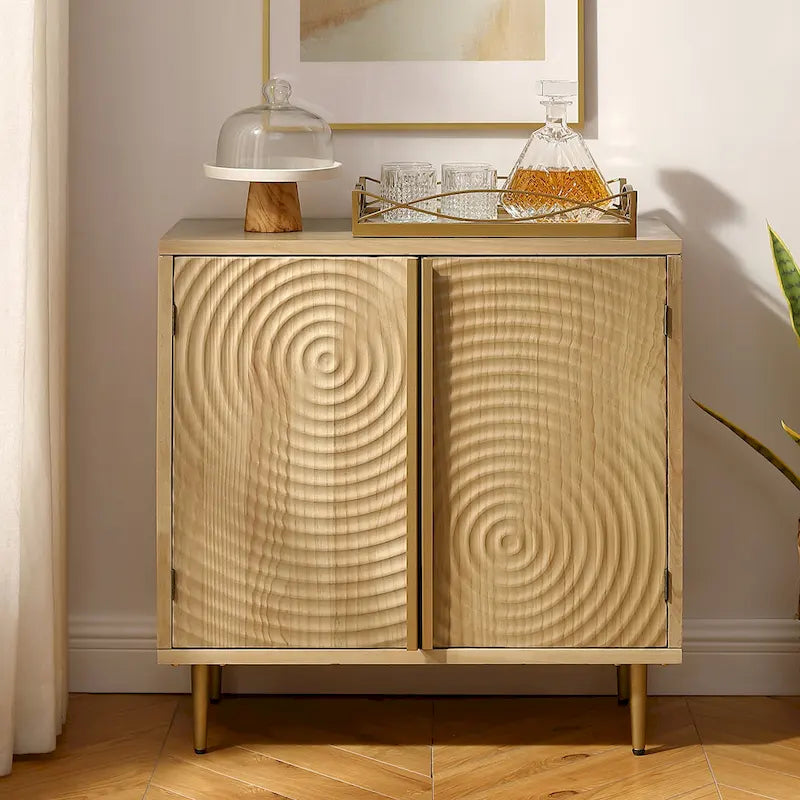 Enfilade Mid-Century Deux Portes Motif Onde Concentrique Façonnée à la Main Pieds Dorés