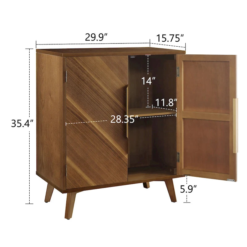 Enfilade Mid-Century Deux Portes Motif Onde Concentrique Façonnée à la Main Pieds Dorés
