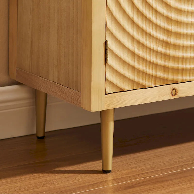 Enfilade Mid-Century Deux Portes Motif Onde Concentrique Façonnée à la Main Pieds Dorés