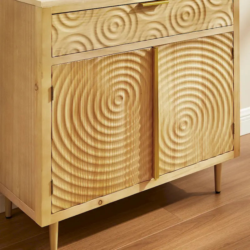 Enfilade Mid-Century Deux Portes Motif Onde Concentrique Façonnée à la Main Pieds Dorés