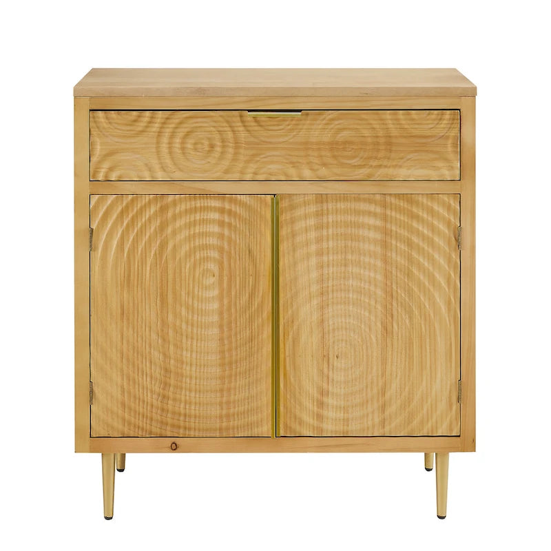 Enfilade Mid-Century Deux Portes Motif Onde Concentrique Façonnée à la Main Pieds Dorés