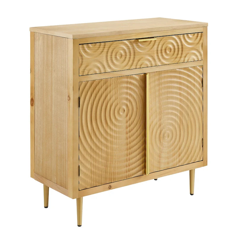 Enfilade Mid-Century Deux Portes Motif Onde Concentrique Façonnée à la Main Pieds Dorés