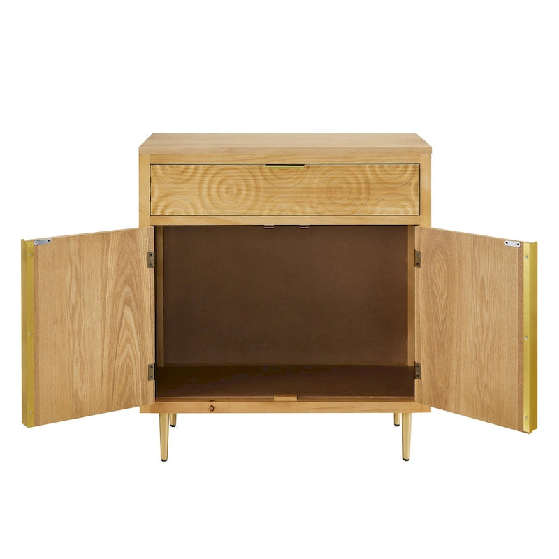 Enfilade Mid-Century Deux Portes Motif Onde Concentrique Façonnée à la Main Pieds Dorés