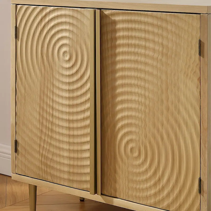 Enfilade Mid-Century Deux Portes Motif Onde Concentrique Façonnée à la Main Pieds Dorés