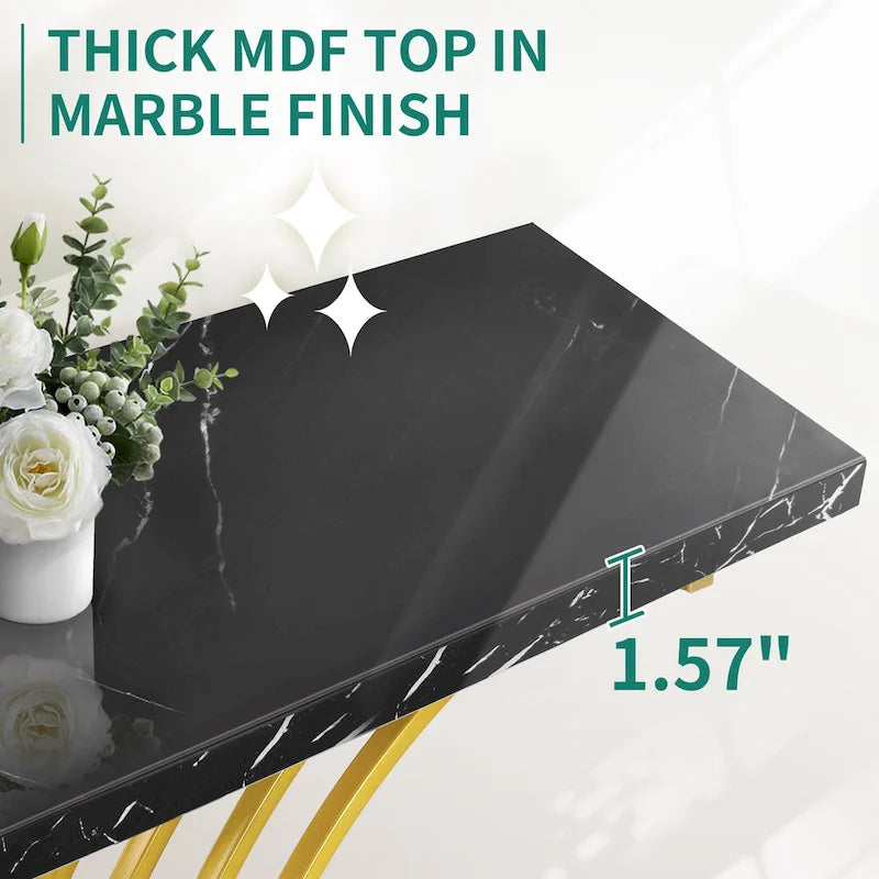 Console à plateau imitation marbre avec base géométrique en métal doré