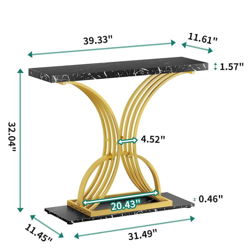 Console à plateau imitation marbre avec base géométrique en métal doré