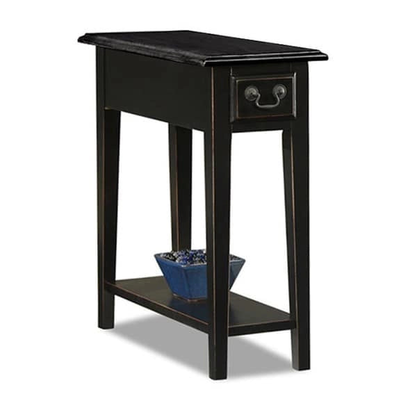 Table d'appoint étroite pour chaise avec un tiroir et une étagère inférieure en frêne massif plaqué chêne