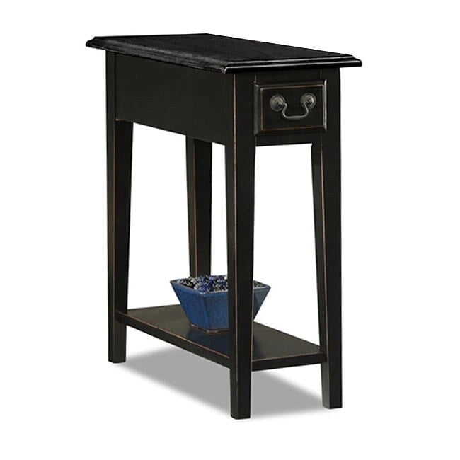 Table d'appoint étroite pour chaise avec un tiroir et une étagère inférieure en frêne massif plaqué chêne