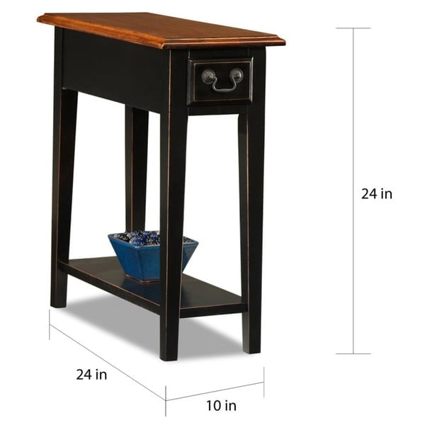 Table d'appoint étroite pour chaise avec un tiroir et une étagère inférieure en frêne massif plaqué chêne