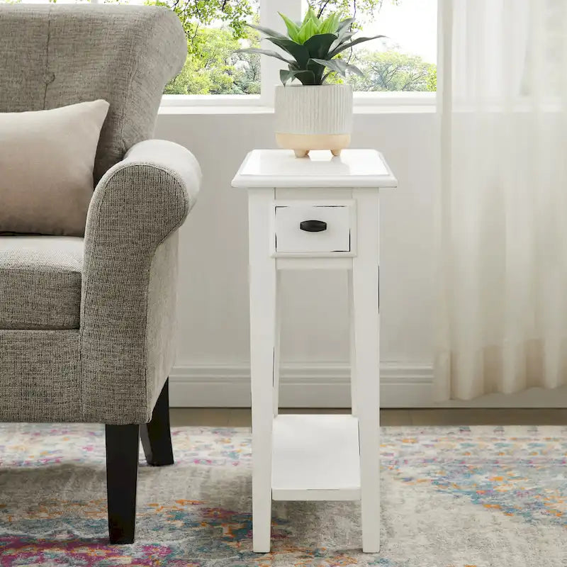 Table d'appoint étroite pour chaise avec un tiroir et une étagère inférieure en frêne massif plaqué chêne