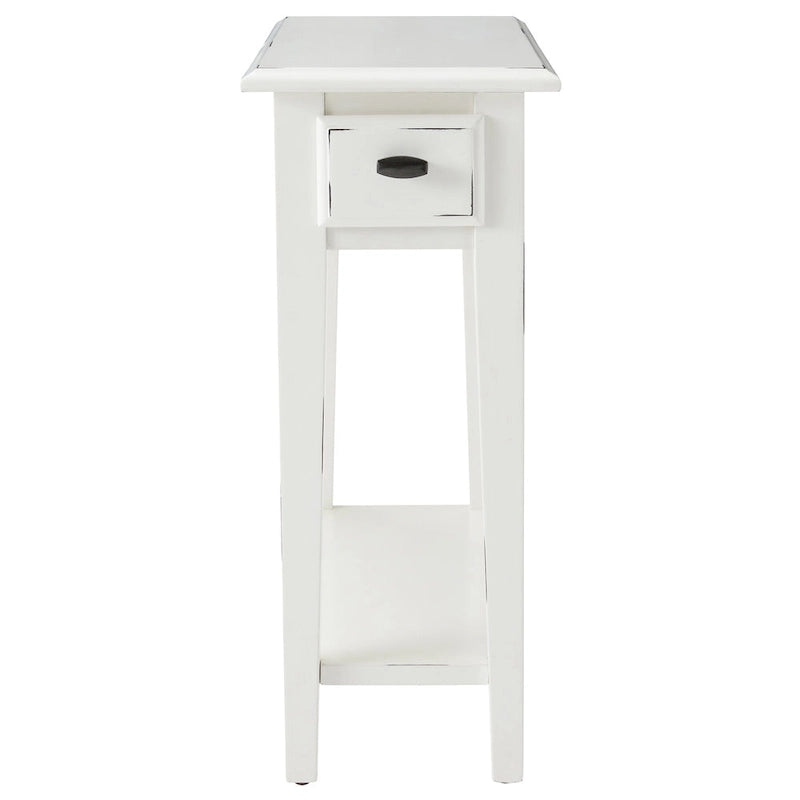 Table d'appoint étroite pour chaise avec un tiroir et une étagère inférieure en frêne massif plaqué chêne