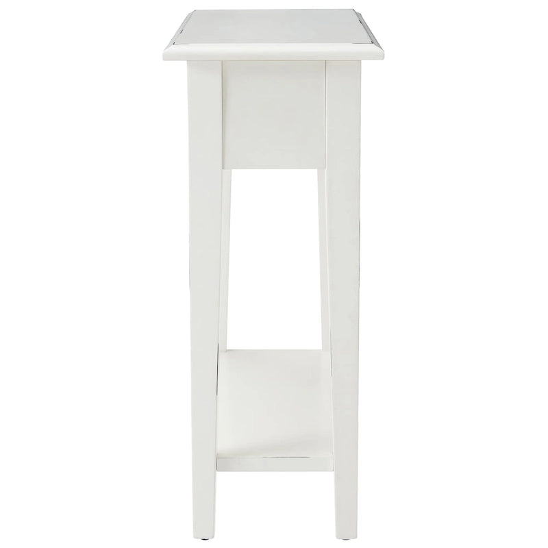 Table d'appoint étroite pour chaise avec un tiroir et une étagère inférieure en frêne massif plaqué chêne