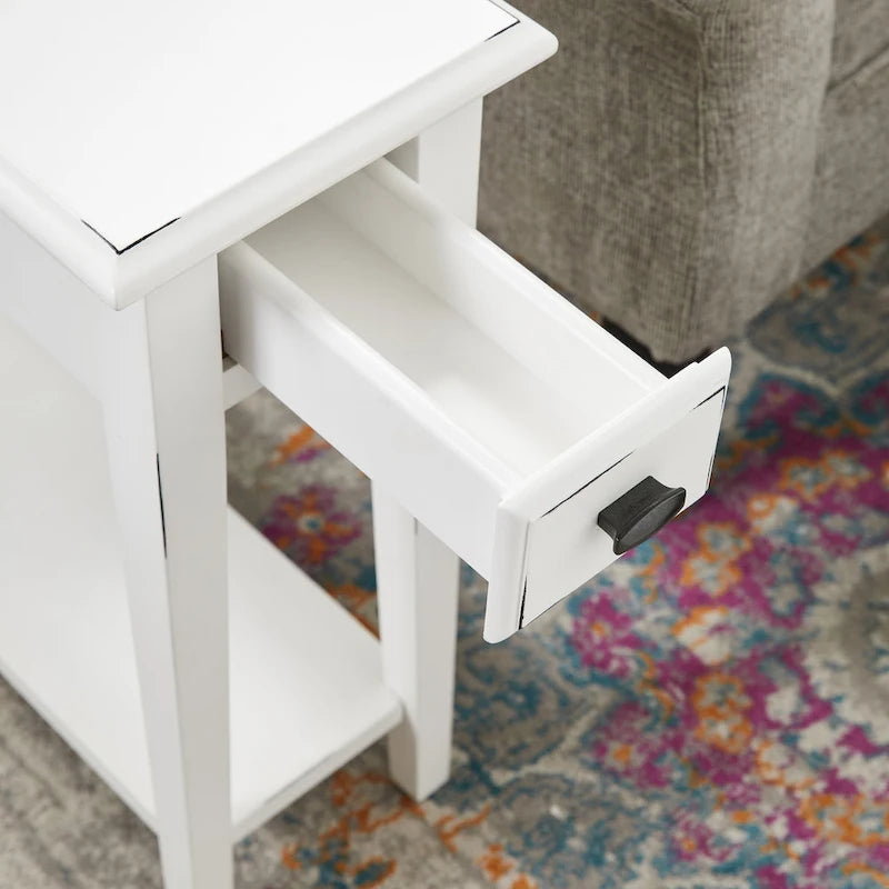 Table d'appoint étroite pour chaise avec un tiroir et une étagère inférieure en frêne massif plaqué chêne