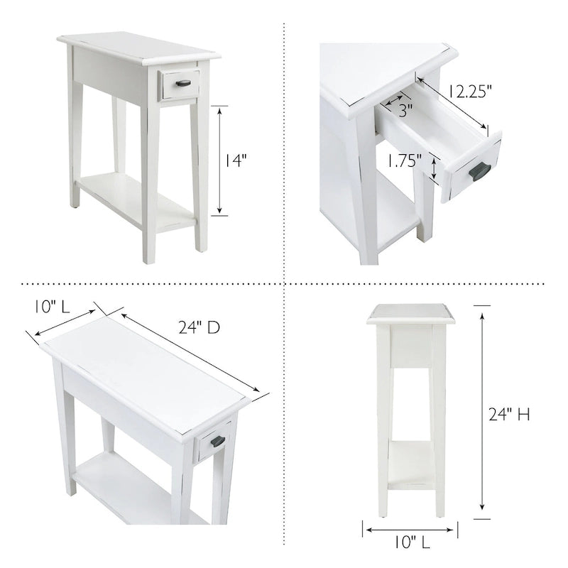 Table d'appoint étroite pour chaise avec un tiroir et une étagère inférieure en frêne massif plaqué chêne