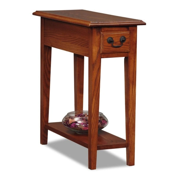 Table d'appoint étroite pour chaise avec un tiroir et une étagère inférieure en frêne massif plaqué chêne