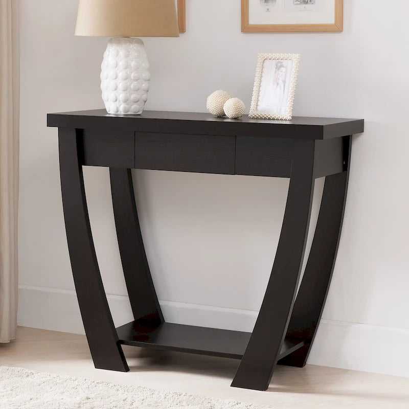 Console d'entrée à pieds courbés un tiroir étagère ouverte MDF plaqué bois