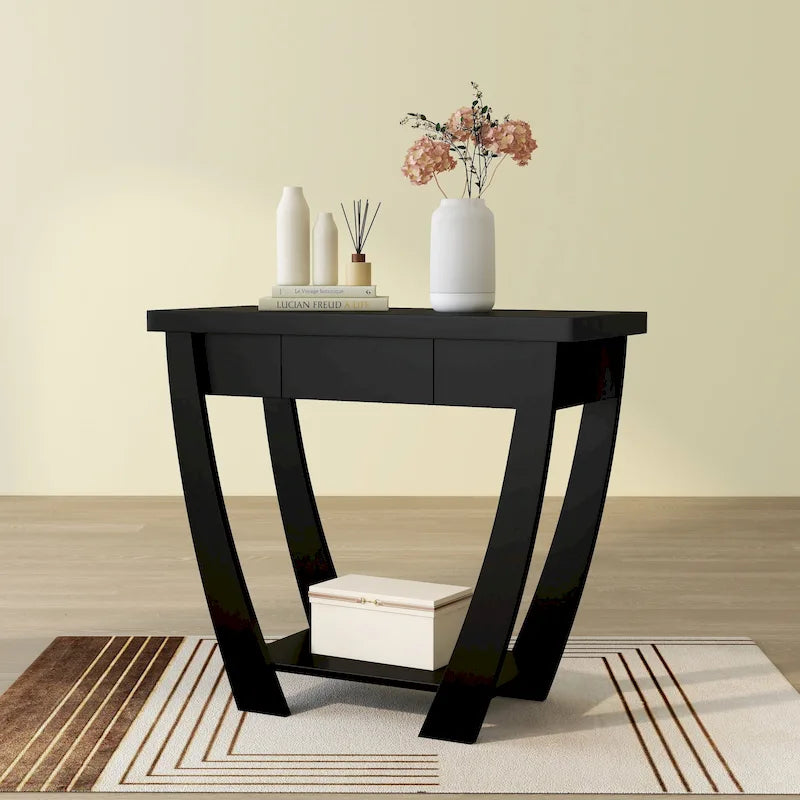 Console d'entrée à pieds courbés un tiroir étagère ouverte MDF plaqué bois