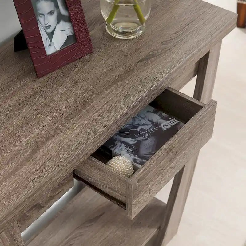 Console d'entrée à pieds courbés un tiroir étagère ouverte MDF plaqué bois