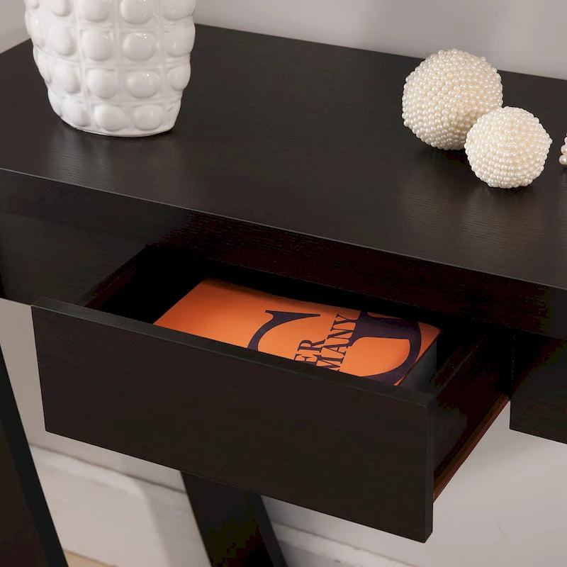 Console d'entrée à pieds courbés un tiroir étagère ouverte MDF plaqué bois
