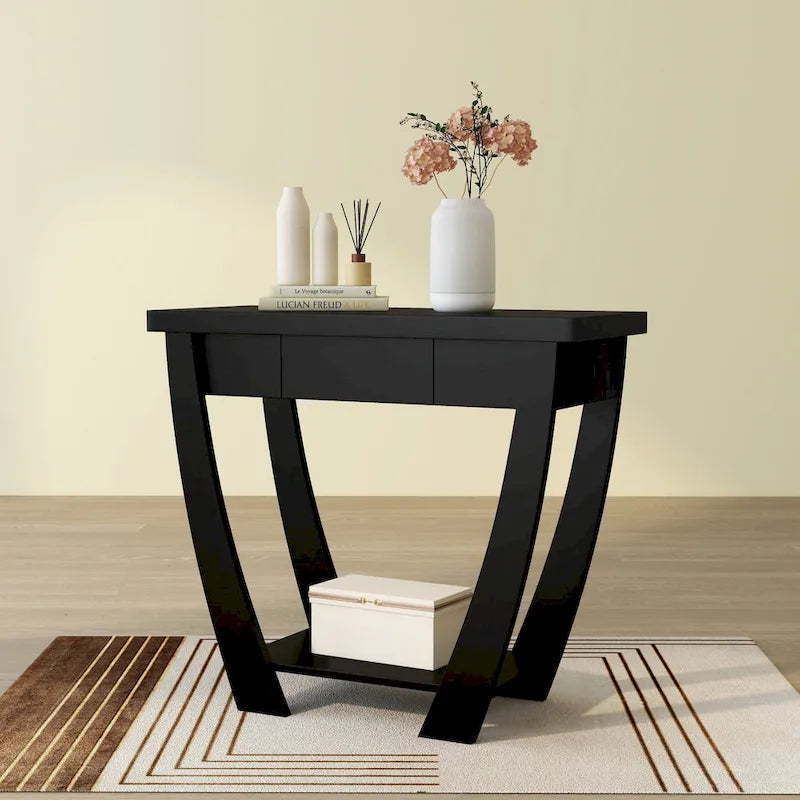 Console d'entrée à pieds courbés un tiroir étagère ouverte MDF plaqué bois
