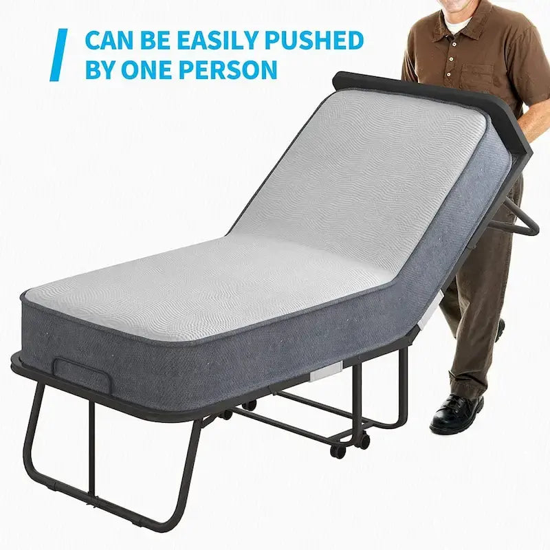 Lit pliant portable, cadre en acier, matelas en mousse de 12,7 cm, roulettes pivotantes à 360°