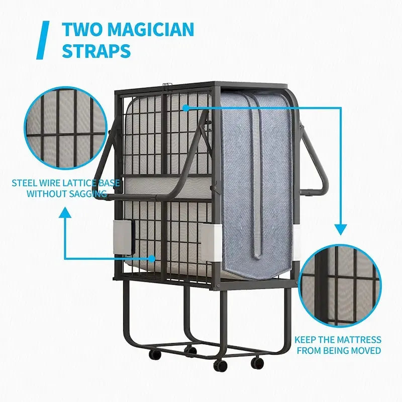 Lit pliant portable, cadre en acier, matelas en mousse de 12,7 cm, roulettes pivotantes à 360°