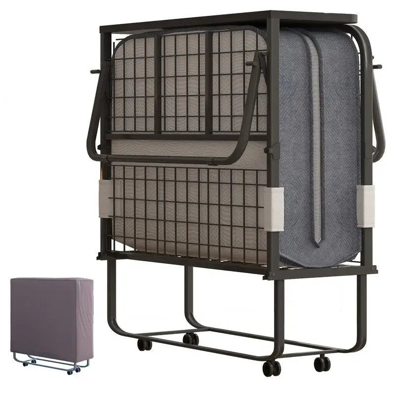 Lit pliant portable, cadre en acier, matelas en mousse de 12,7 cm, roulettes pivotantes à 360°
