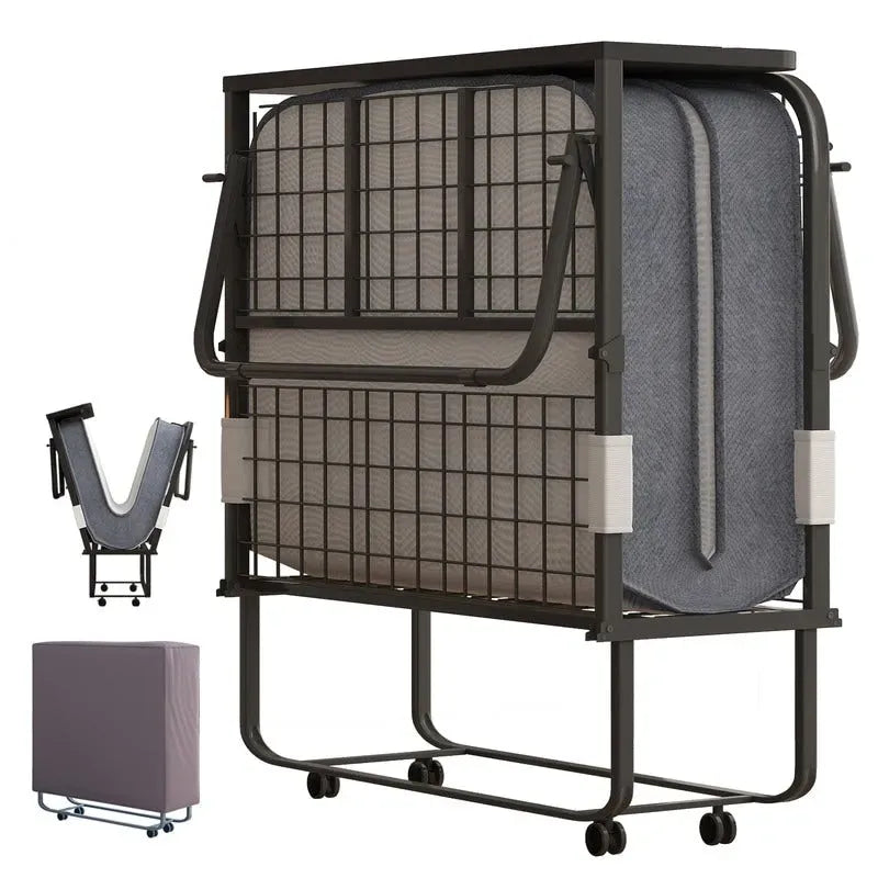 Lit pliant portable, cadre en acier, matelas en mousse de 12,7 cm, roulettes pivotantes à 360°