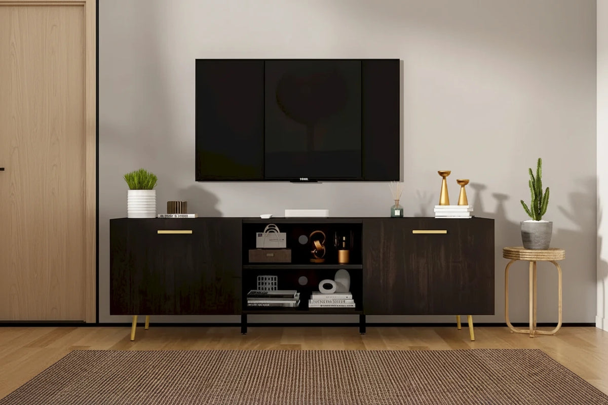 Sideboard Entertainment Centers TV Stand 2 Doors End Table White/Brown