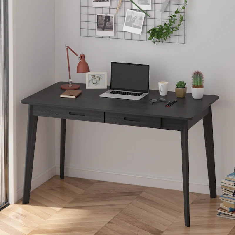 Bureau classique Deux tiroirs coulissants Pieds en bois massif Plateau en MDF