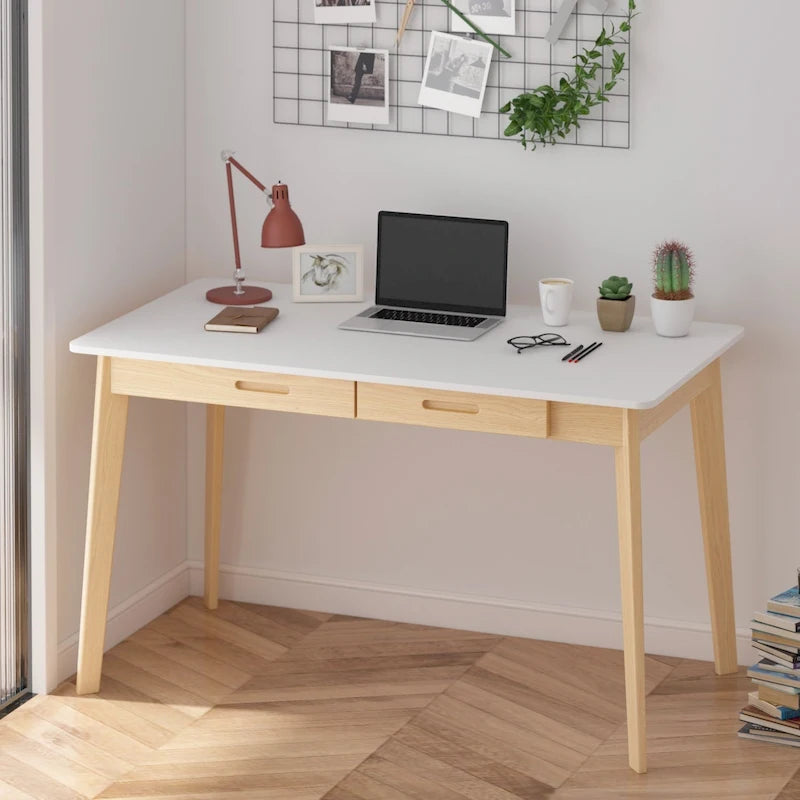 Bureau classique Deux tiroirs coulissants Pieds en bois massif Plateau en MDF