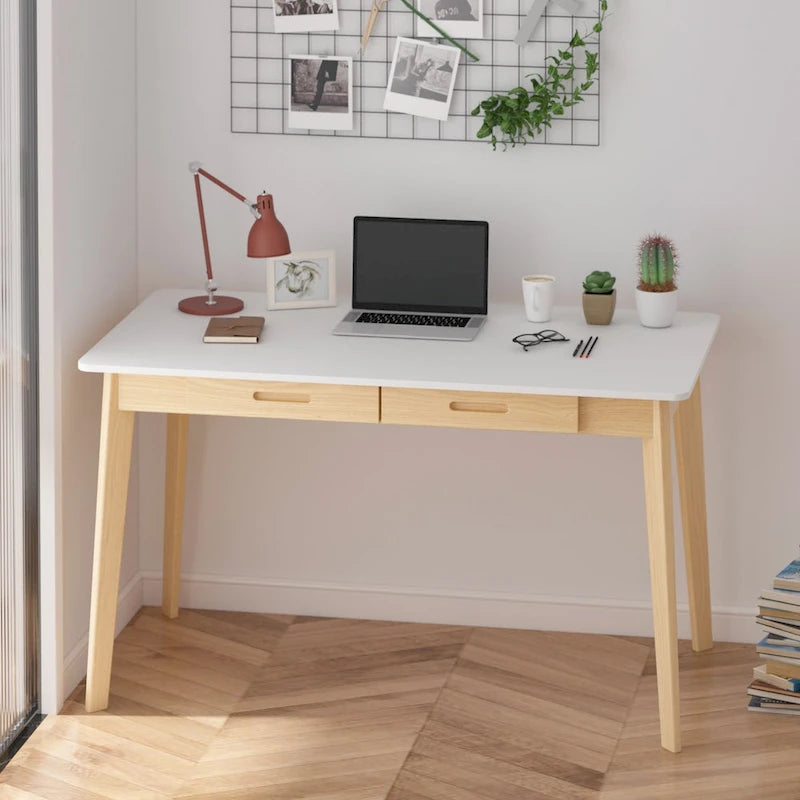 Bureau classique Deux tiroirs coulissants Pieds en bois massif Plateau en MDF