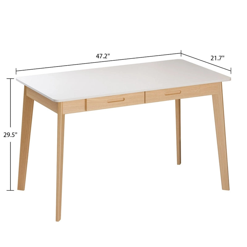 Bureau classique Deux tiroirs coulissants Pieds en bois massif Plateau en MDF