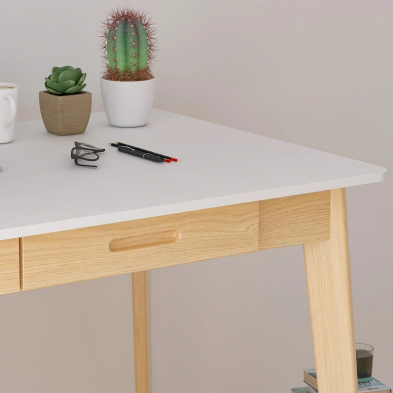 Bureau classique Deux tiroirs coulissants Pieds en bois massif Plateau en MDF