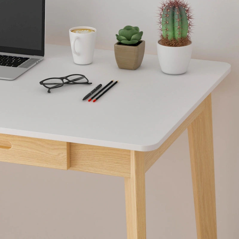 Bureau classique Deux tiroirs coulissants Pieds en bois massif Plateau en MDF