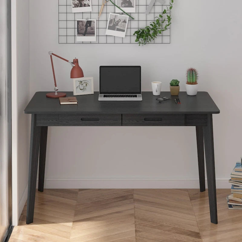 Bureau classique Deux tiroirs coulissants Pieds en bois massif Plateau en MDF