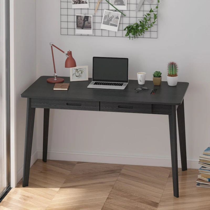 Bureau classique Deux tiroirs coulissants Pieds en bois massif Plateau en MDF
