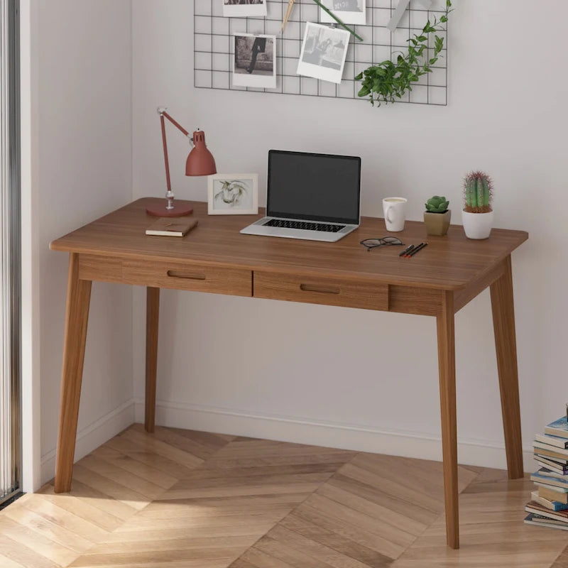 Bureau classique Deux tiroirs coulissants Pieds en bois massif Plateau en MDF