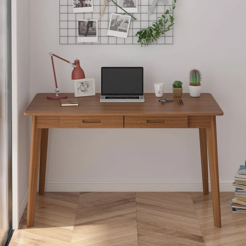 Bureau classique Deux tiroirs coulissants Pieds en bois massif Plateau en MDF