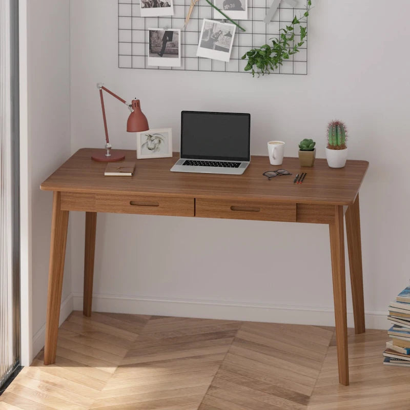 Bureau classique Deux tiroirs coulissants Pieds en bois massif Plateau en MDF