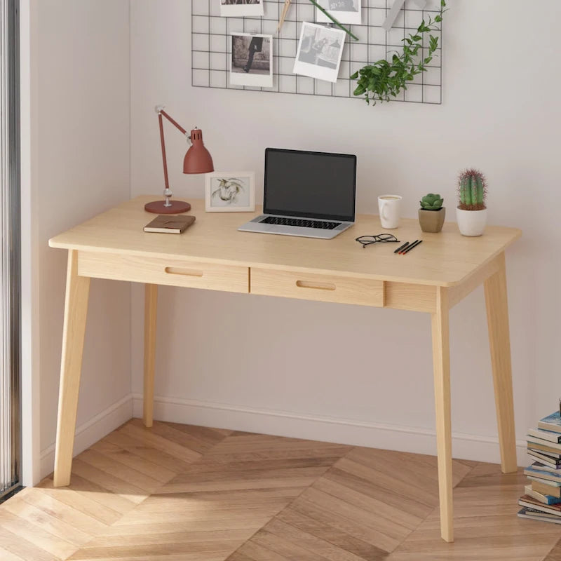 Bureau classique Deux tiroirs coulissants Pieds en bois massif Plateau en MDF