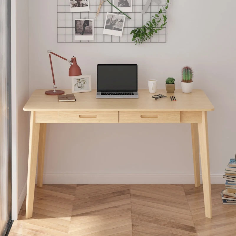 Bureau classique Deux tiroirs coulissants Pieds en bois massif Plateau en MDF